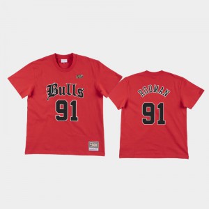 Men's Dennis Rodman #91 Old English Faded Red Chicago Bulls T-Shirts 433199-799