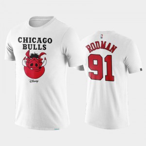 Men's Dennis Rodman #91 Chicago Bulls White Resuming Season Disney X NBA Logo T-Shirts 996643-803