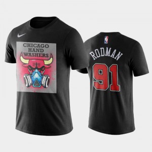 Mens Dennis Rodman #91 Black Wash Your Hands Coronavirus Prevention Chicago Bulls T-Shirt 584256-481
