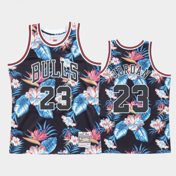 Men Michael Jordan #23 Black Floral Fashion Chicago Bulls Bulls Jersey - Michael  Jordan Bulls Jersey - rodman pinstripe jersey 